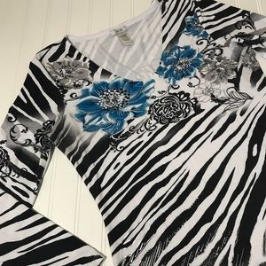 Zebra & blue floral Cache shirt